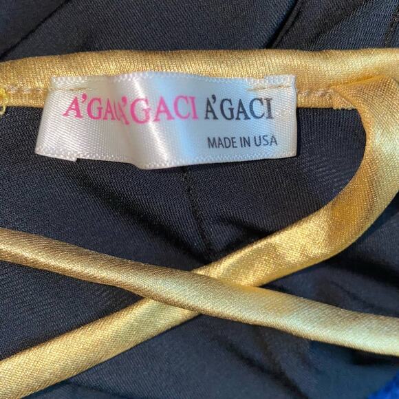 A'Gaci Cross Back Sleeveless Maxi Formal Dress Size Small Black and Gold - Picture 4 of 5